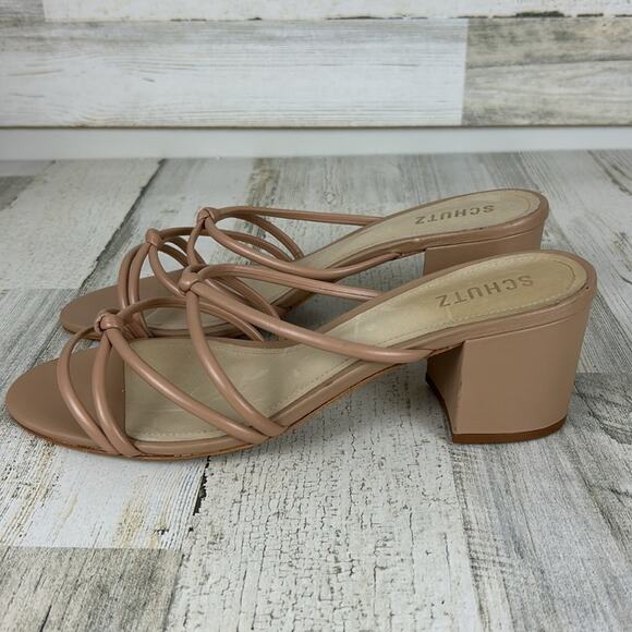 Schutz Princey Strappy Slide Sandals womens 11 beige leather block heel new nude - Picture 4 of 8